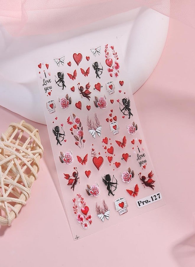 TailaiMei Valentine'd Day Nail Stickers, Love Flowers Self-Adhesive Heart Nail Art Decals for DIY Nail Decorations. (2513, 3 Sheets) - Image 4